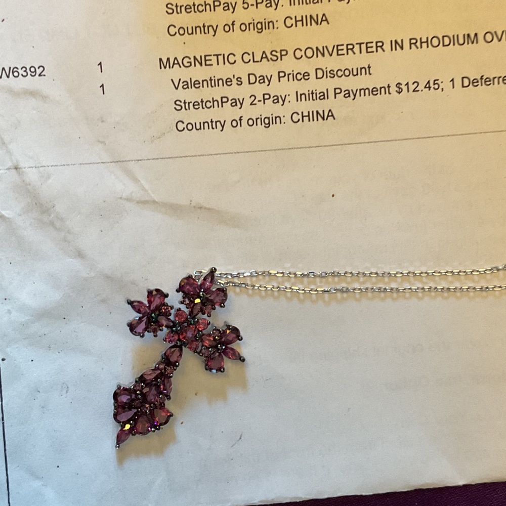 JTV Silver Necklace with Purple Floral Accents